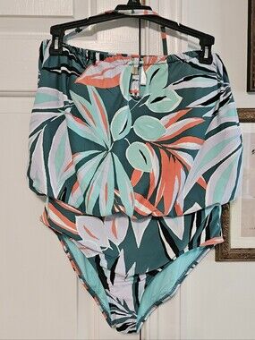 Anne Cole Teal & Coral One-Piece Swimsuit with Tassel Accent